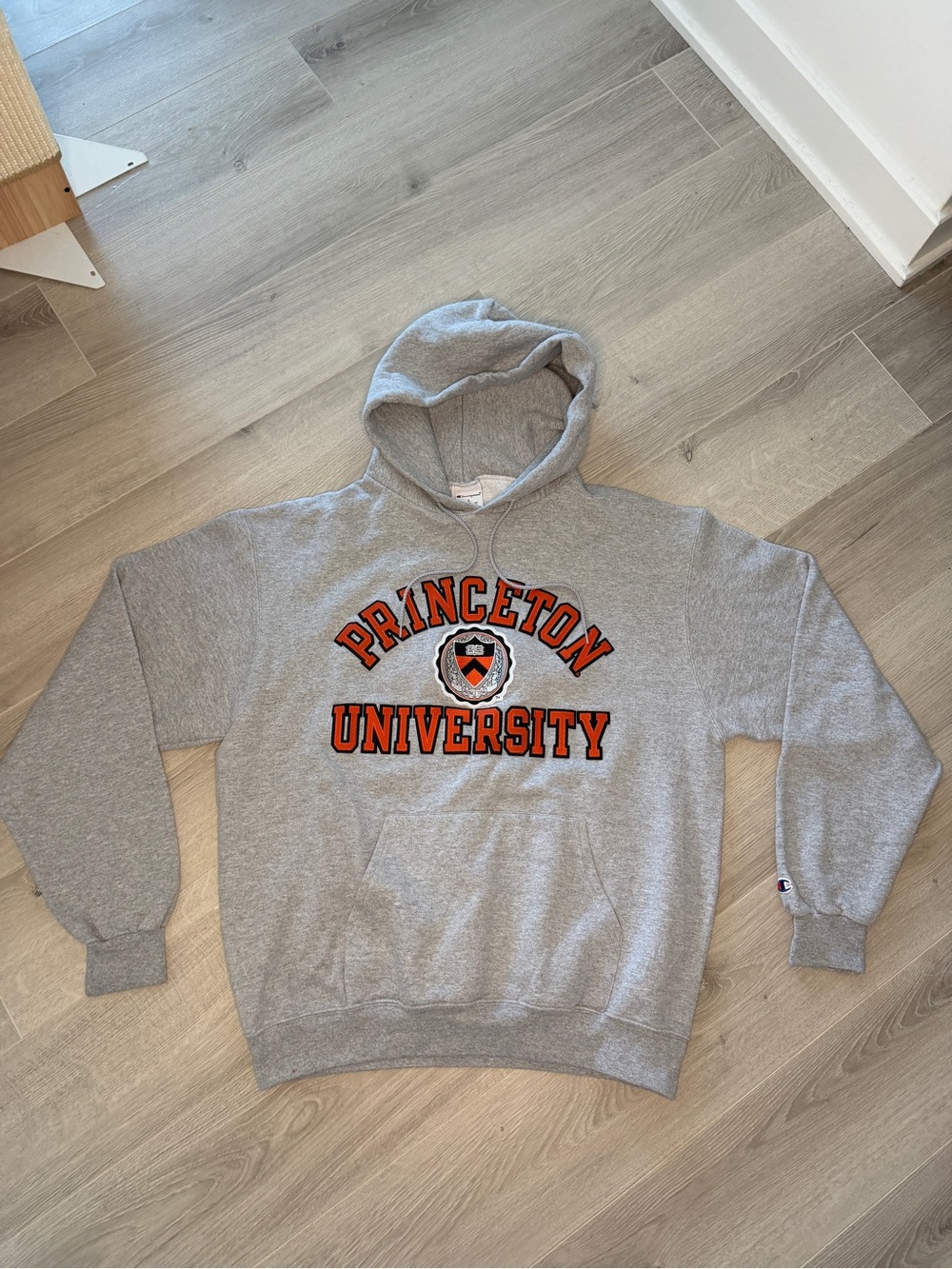 Champion Princeton University Hoodie Gray Orange Crest Embroidered Sz L